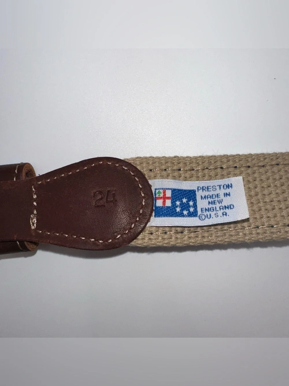 Preston Leather Crab Nautical Belt Solid Brass Buckle Kids Size 24 Made in USA